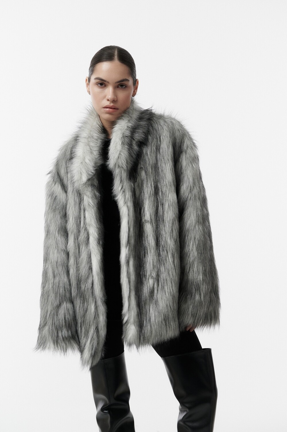 Fur coat Monica in gray